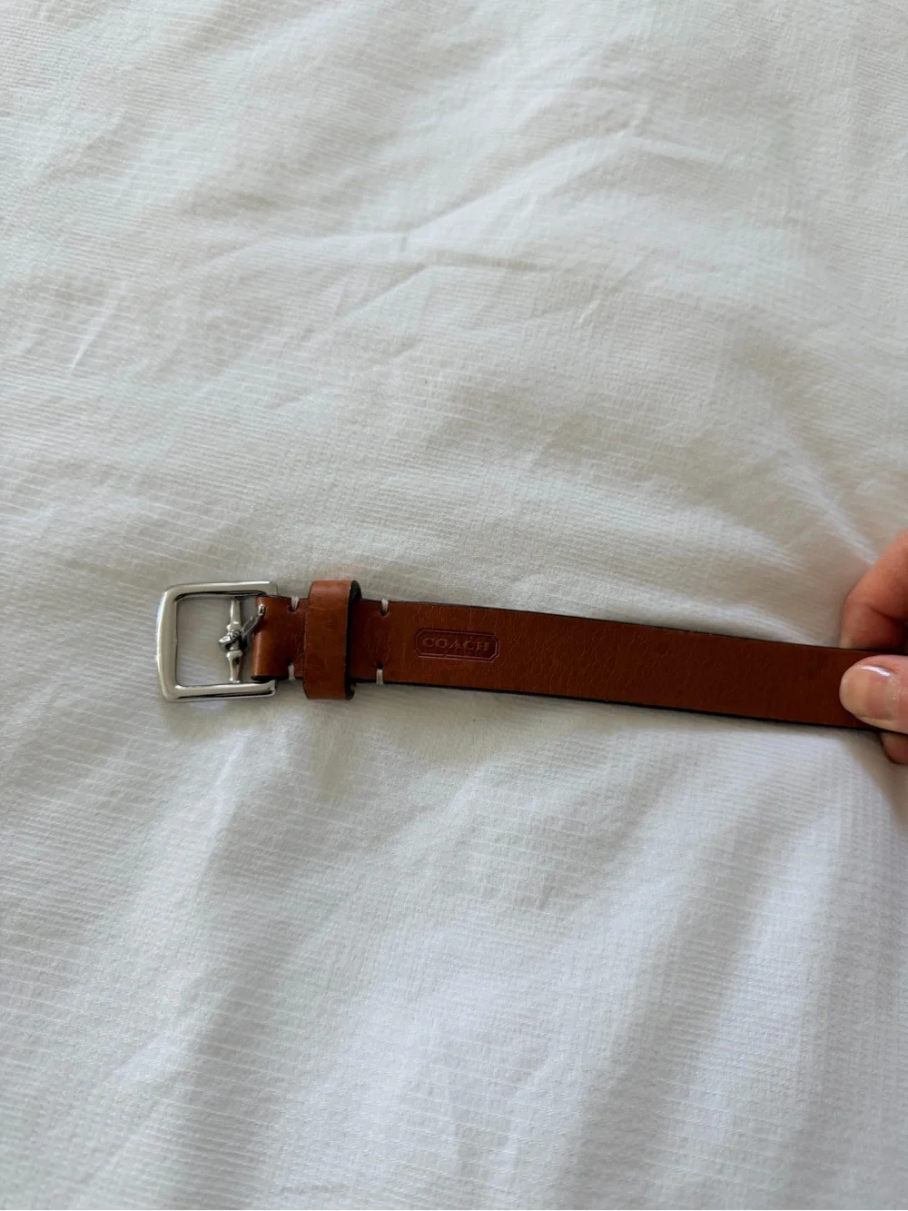 Coach Tan Leather Belt with Silver Buckle
